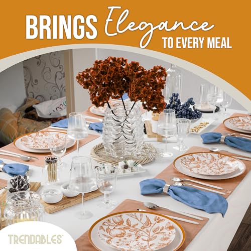 Trendables 40 Count Disposable Plastic Plates Set for 40 Guests - White & Brown Pomegranate Design, 8 & 10 Inch