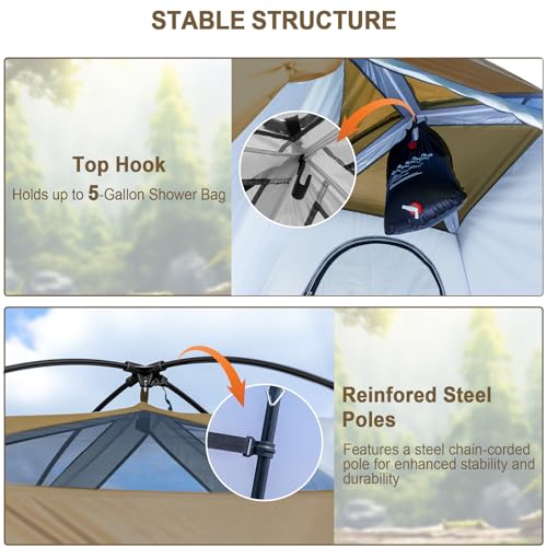 Castle Unicorn Khaki Camping Shower Tent 7.9 FT Extra Tall Privacy Shelter with Floor