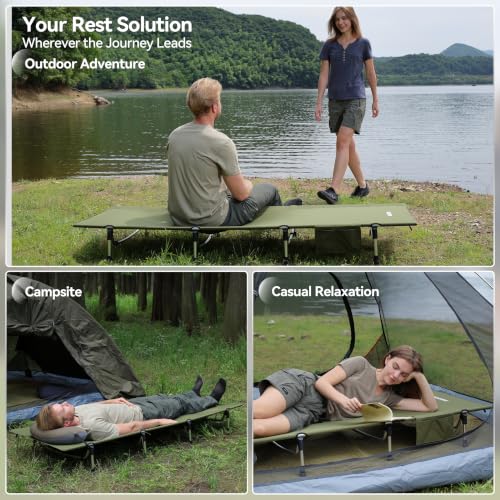 MARCHWAY Army Green Portable Folding Camping Cot Bed with Lever Lock, Lightweight