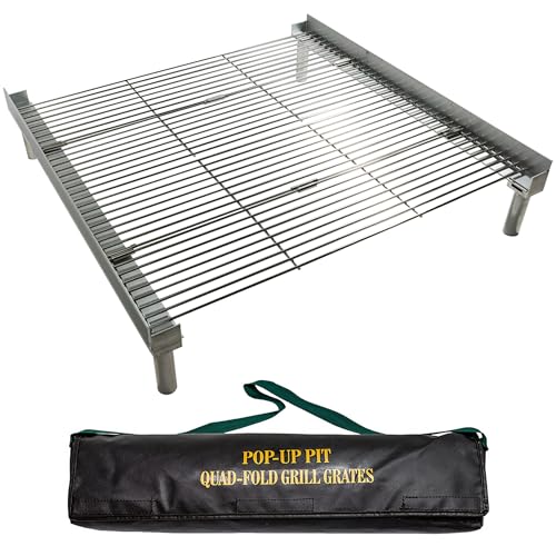 QuadFold Portable Grilling Grate for Fire Pits & Camping, Fits Up to 24 Burgers