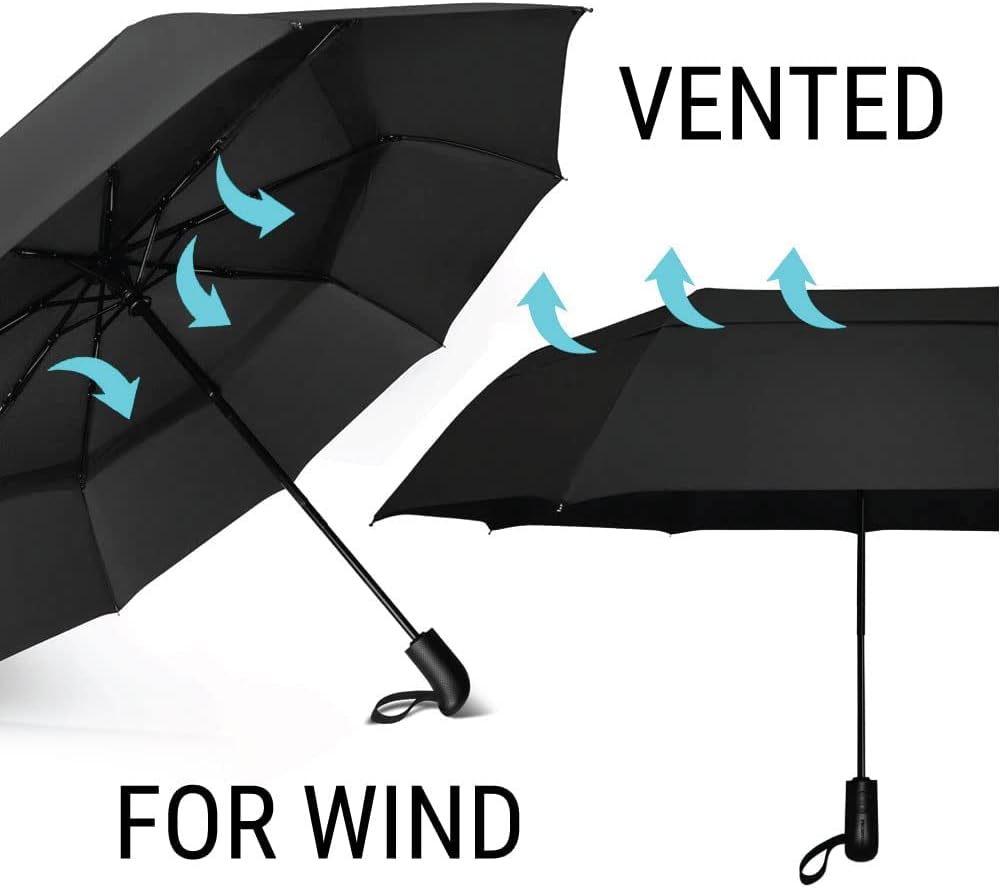 Prostorm Vented Travel Umbrella - Compact Windproof Design with Auto Open/Close | Deep Dome Coverage