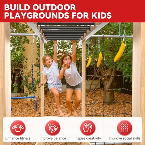16.5 Inch Black Monkey Bars Kit - 12 Steel Rungs for Indoor & Outdoor Climbing
