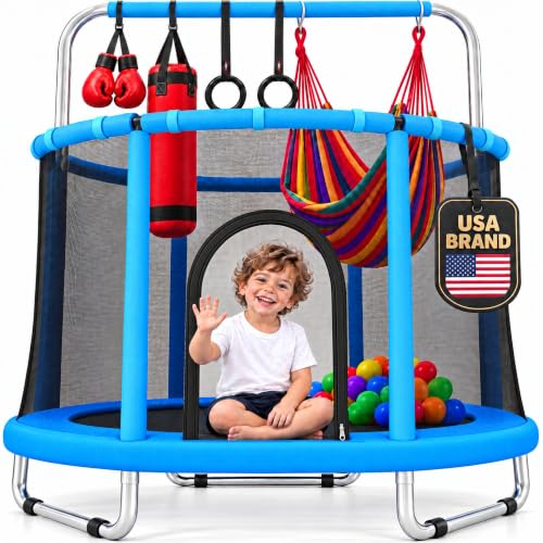 Happin 55-Inch Kids Trampoline with Safety Enclosure - Blue Adventure Variation