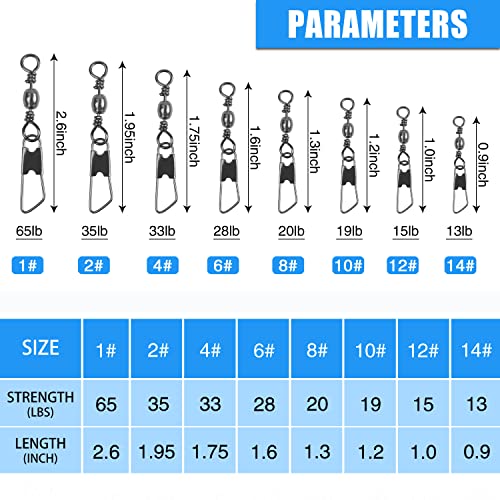 Fishing Swivels Snaps Set 60 Pcs Stainless Steel & Copper Tackle Connectors #1 / 60