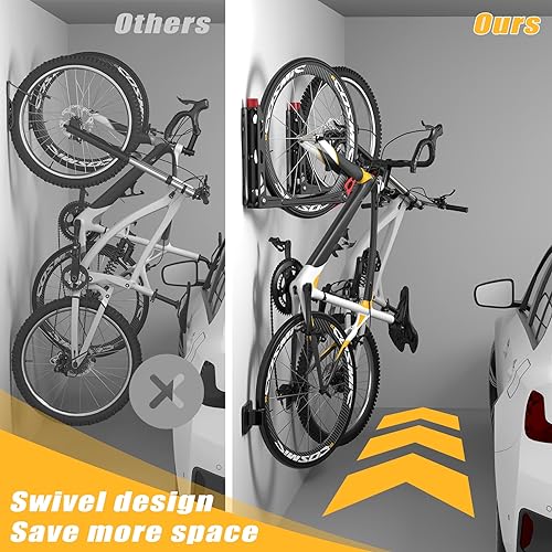 TORACK Wall Mount Bike Rack 2.4" No Lifting Swivel Bicycle Holder, Black 1-Pack