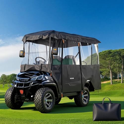 VEVOR 2+2/4 Passenger Golf Cart Cover Waterproof 600D Oxford Fabric, Fits Most Models, Black
