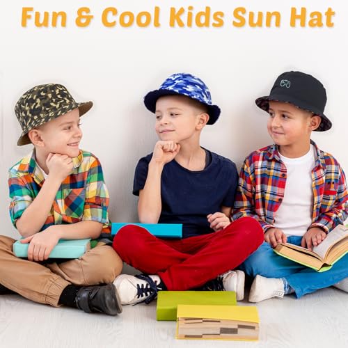 Kids Sun Hat Double-Side Sun Protection Bucket Hat for Boys and Girls - Navy Blue, 8-13 Years
