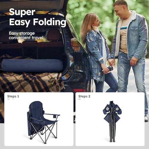 Heavy Duty Camping Chair with Canopy - Navy Blue 2-Pack, Adjustable Sunshade