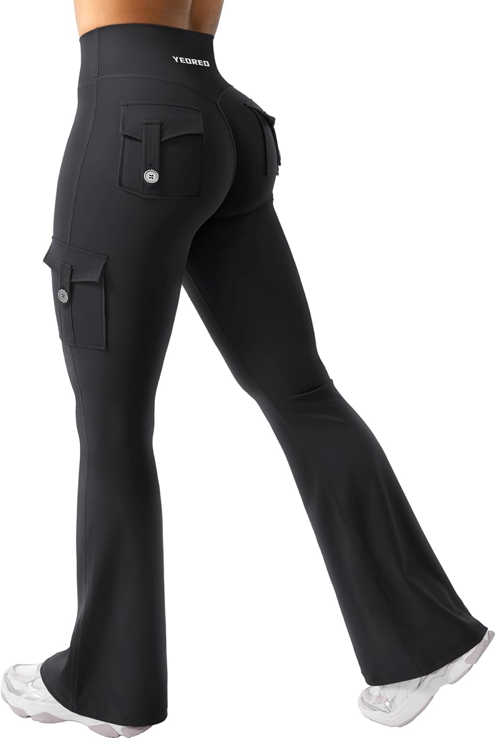 YEOREO CoreFlex Women's High-Waisted Flare Leggings - Hidden Pockets & No Front Seam | Gym & Yoga Wear