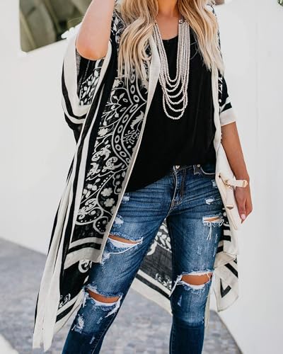 Women's Kimono Swim Coverup Cardigan - Black 3X-Large Beach Wrap