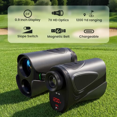 Vetance Silver Golf Rangefinder 1200 Yards Slope, Flag-Lock, Touchscreen