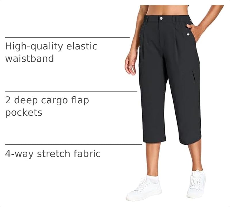 Women's Quick Dry Hiking Cargo Capris - X-Large Black Travel Pants