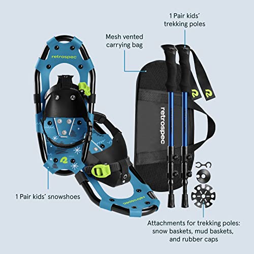 Kids Snowshoes with Adjustable Trekking Poles - Blue 17" Snowshoe Set