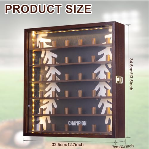 Wooden Championship Ring Display Case with LED Lights, Wall Mount, Holds 36 Rings