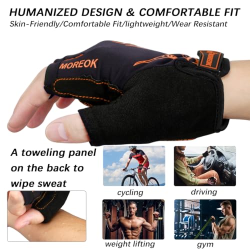 MOREOK Cycling Gloves Bike Bicycle Gloves Half Finger 5MM Gel Anti-Slip Orange Large