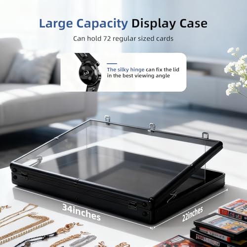 Dwwce Black 34x22 Inch Portable Card Display Case with Lockable Acrylic Sides