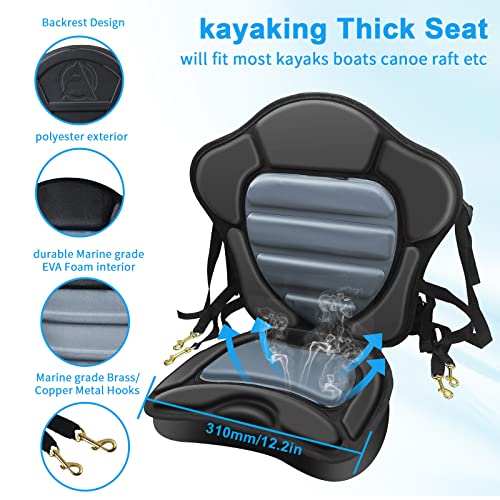 2 Pack Thickened Kayak Seat Cushions with Padded Backrest and Adjustable Straps