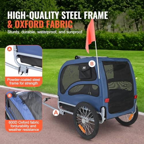 VEVOR Blue Dog Bike Trailer Supports 100 lbs Pet Bicycle Carrier Folding Frame