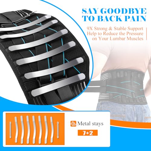 Plus Size Back Support Belt 4XL/5XL with 9X Strong Support Stays & Lumbar Pad