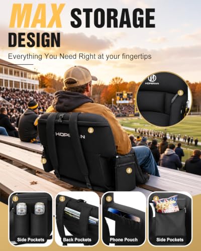 HOPERAN 23-Inch Deep Black Stadium Bleacher Seat, Extra Thick 4.3" Cushion, Adjustable Back Support
