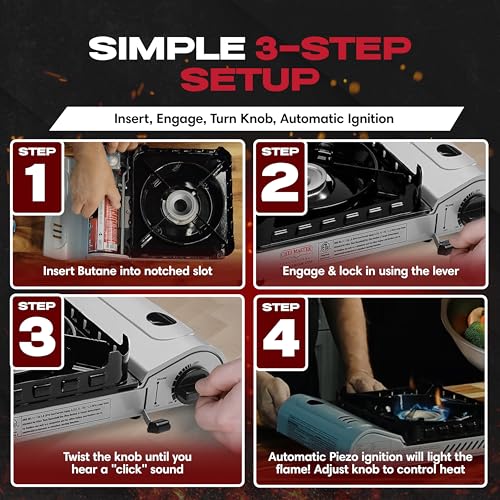 Chef Master Portable Butane Camping Stove - Backpacking Burner, 15,000 BTU, Stove Only