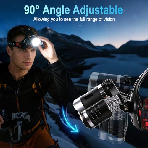 BORUIT Headlamp with Red Light USB-C Rechargeable 90° Adjustable 3 Modes - Red1