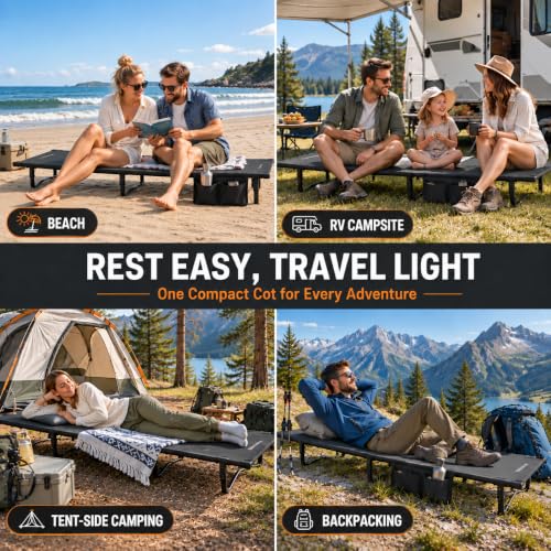 Overmont Ultralight Portable Camping Cot for Adults with Pillow Pocket - 1 Height