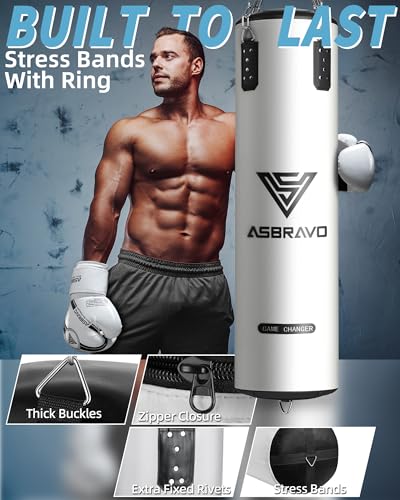 White 4ft PU Boxing Punching Bag Set with Gloves & Accessories - Adjustable Weight