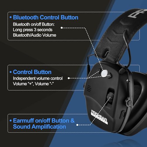 Bluetooth Rechargeable Ear Protection Earmuffs for Shooting - Black Slim Hearing Protector
