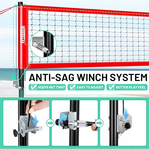 32FT Portable Volleyball Net Set with Anti-Sag Winch - Outdoor Play Equipment