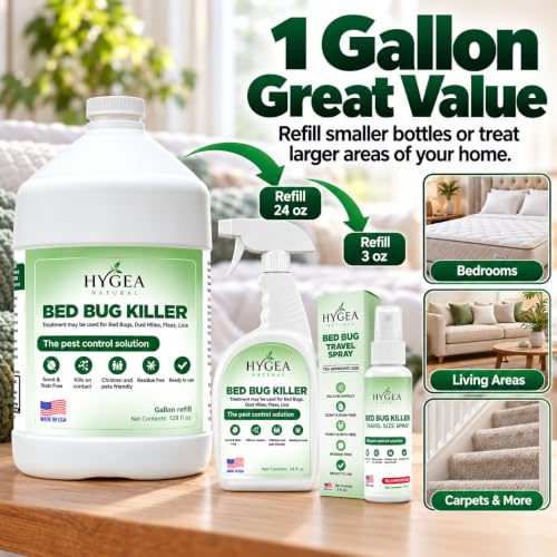 Hygea Natural Bed Bug Killer Spray 128oz - Child & Pet Friendly, Odorless & Fast-Acting
