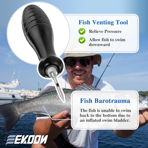 Fish Venting Tool Kit with Black Handle and Stainless Steel Needles for Deep Sea Fish Relief - Saltwater Fishing Accessories