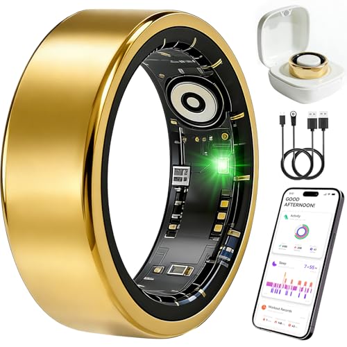 Gold Smart Ring Fitness Tracker with Heart Rate & Sleep Monitoring - Women Men