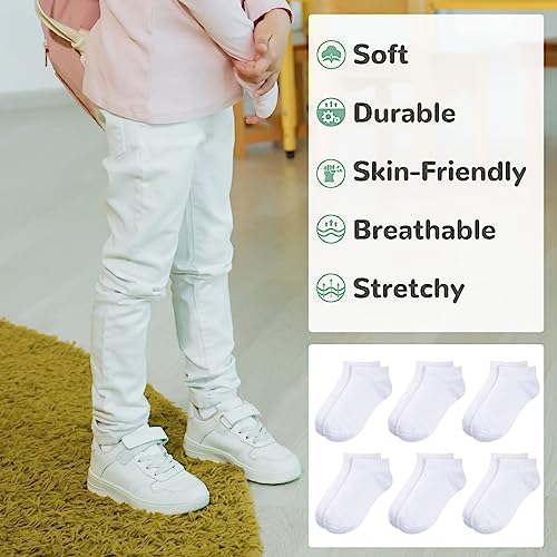 Kids Low Cut Ankle Socks 25 Pack Boys Girls Athletic Half Cushions - White 12-16 Years