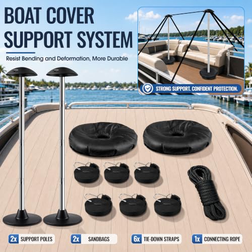 Fapaulen 1200D Waterproof Pontoon Boat Cover for 24-27 ft Boats with Support Poles