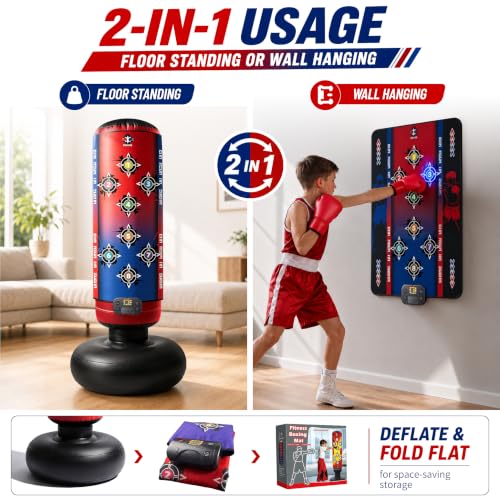 Kids Interactive Punching Bag with Lights, Music, and Scoring - 59.1 Inch