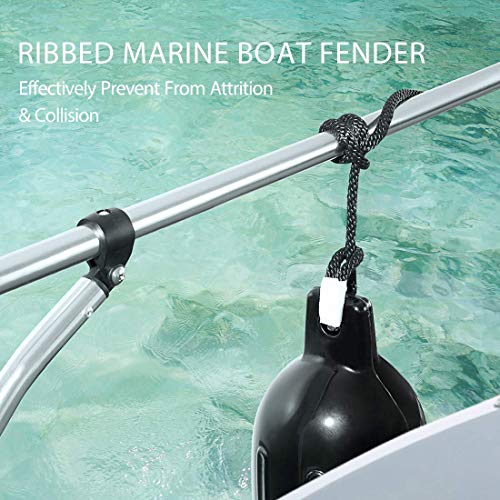VIVOHOME 6.5x24 Inch Vinyl Ribbed Boat Fenders - Black, 4 Pack with Ropes & Pump