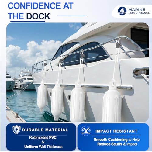 8.5 x 25 Inch Boat Fenders Docking Kit 4 Pack with Inflatable Pump & Stainless Steel Clips