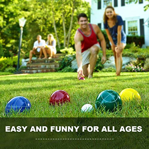 Tournament-Grade Resin Bocce Ball Set 100mm Regulation Size with Carrying Bag & Accessories - Multi Colors, 2-8 Players
