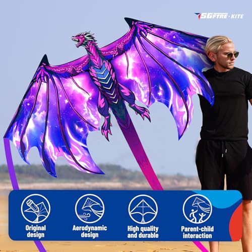 Kids & Adults Complete Purple Kite with Handle & 100ft Line - Easy to Fly for Outdoor Fun