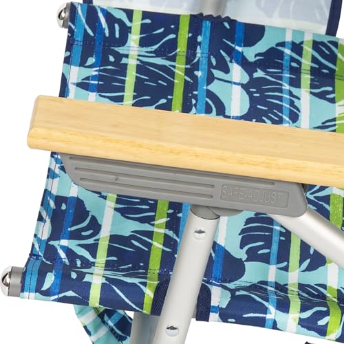 Tommy Bahama 2-Pack Blue Tropical Leaves Beach Chairs - 4-Position Reclining, Lightweight Folding with Backpack Straps