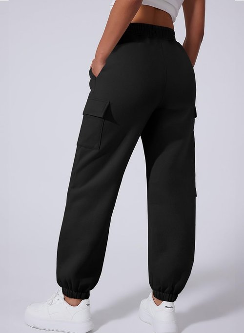Aleumdr Cargo Sweatpants for Women Joggers Baggy Sweat Fall Pants 2025 Athletic Cotton High Waisted Fleece Lined Casual Pants with Pockets Black Medium