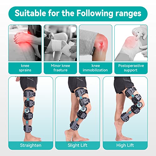 Hinged ROM Knee Brace Support for Post-Op Leg Rehab - Black, One Size