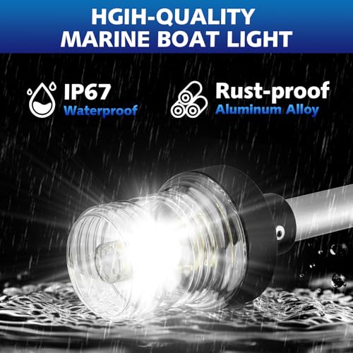 Silver Boat Stern Light with Telescoping Pole 28-48" LED Navigation Light Waterproof