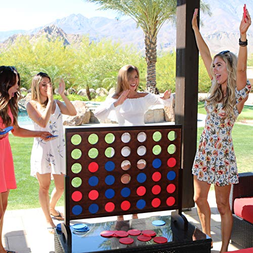Giant 3-Foot 4 in a Row Backyard Game - Dark Wood Stain Finish with Connect Coins & Portable Case