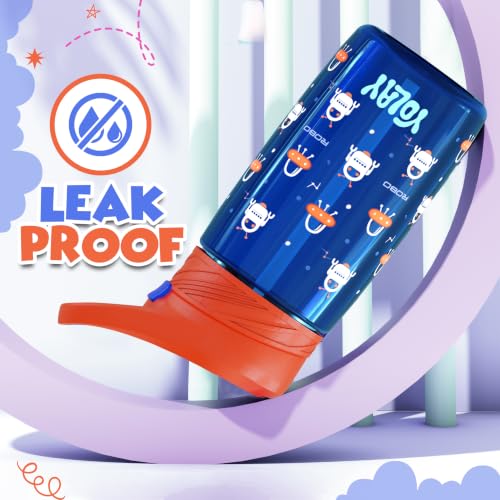 Kids Water Bottle with Straw 15 oz - Robo Design, Durable & Leak-Proof