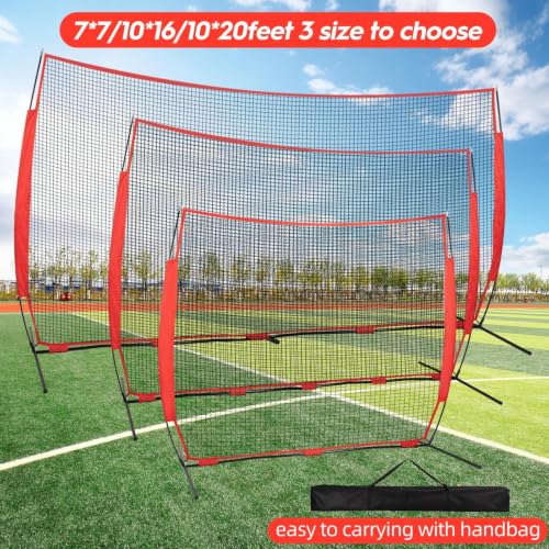 POWSOWER 10x20ft Portable Sports Net with Ground Stakes & Bag - Backyard Backstop for Baseball, Softball, Lacrosse, Soccer (Red)