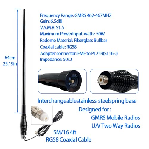 GTOMNI 25-Inch GMRS Mobile Radio Antenna | Heavy Duty Off-Road Vehicle Antenna