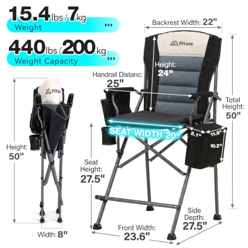 Tall Folding Camping Chair with Cooler Bag, Gel Cushion & Footrest - Heavy Duty Portable Outdoor Seat for Adults