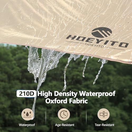 Khaki Waterproof Camping Tarp with Poles & Retainer 15x12.5FT Canopy Shelter